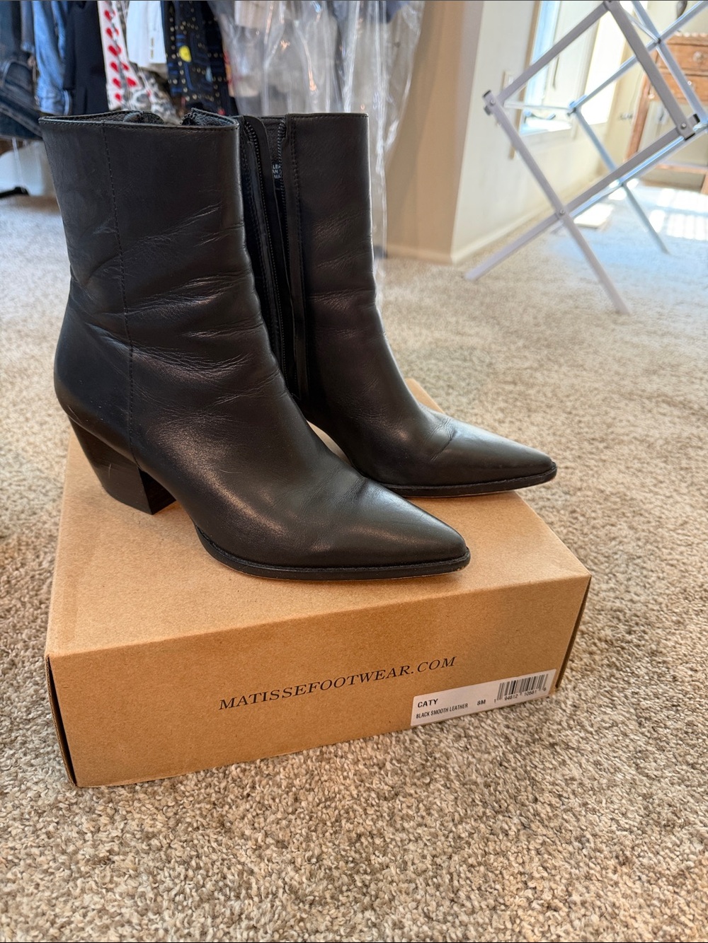 Matisse Black Pointed Toe Mid-Calf Leather Boots